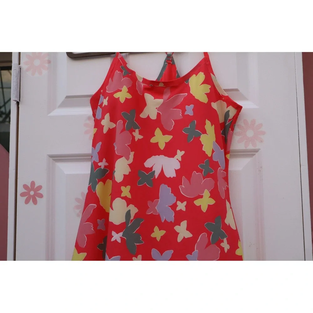 Outdoor Voices Red Floral Butterfly Exercise Dress Adjustable Straps M W/SHORT